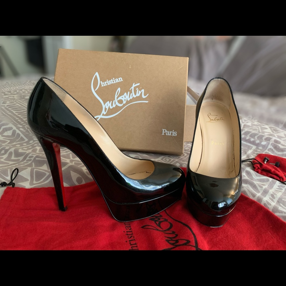 Christian Louboutin Black Bianca 140 Patent Pumps
